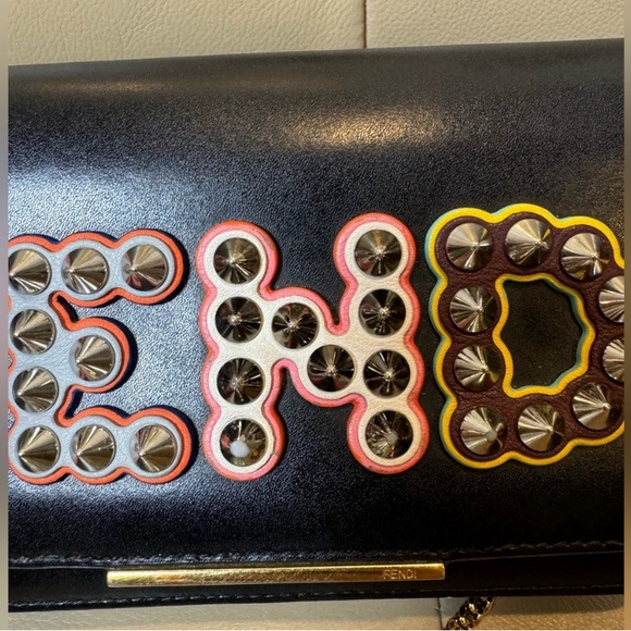 Fendi Fun Fair Black/Multicolor Studded Crossbody Logo WOC - Picture 3 of 14